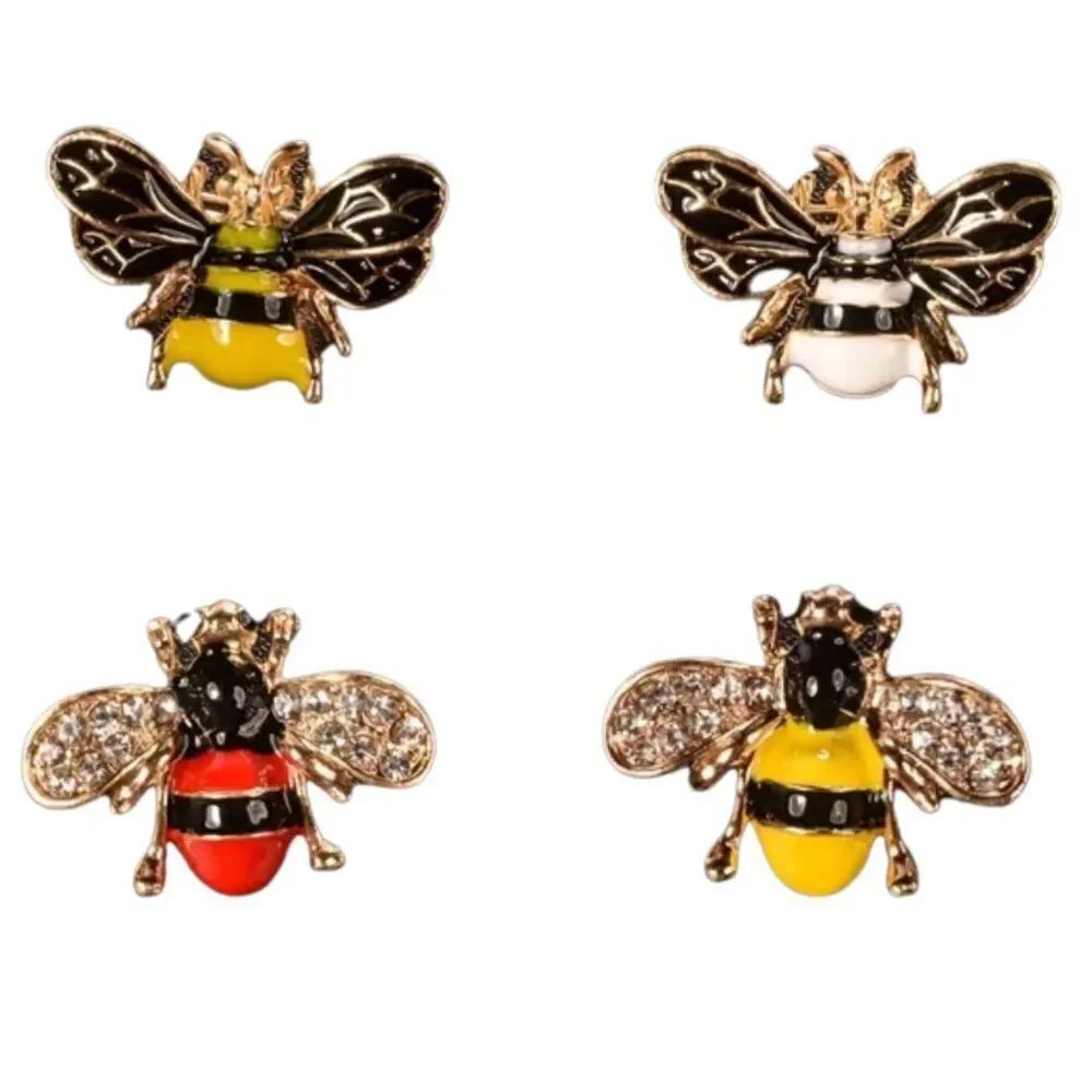 Bumble Bee Pins/Brooches 4pc Set Enamel & Rhinestones Small Brooch Whimsical